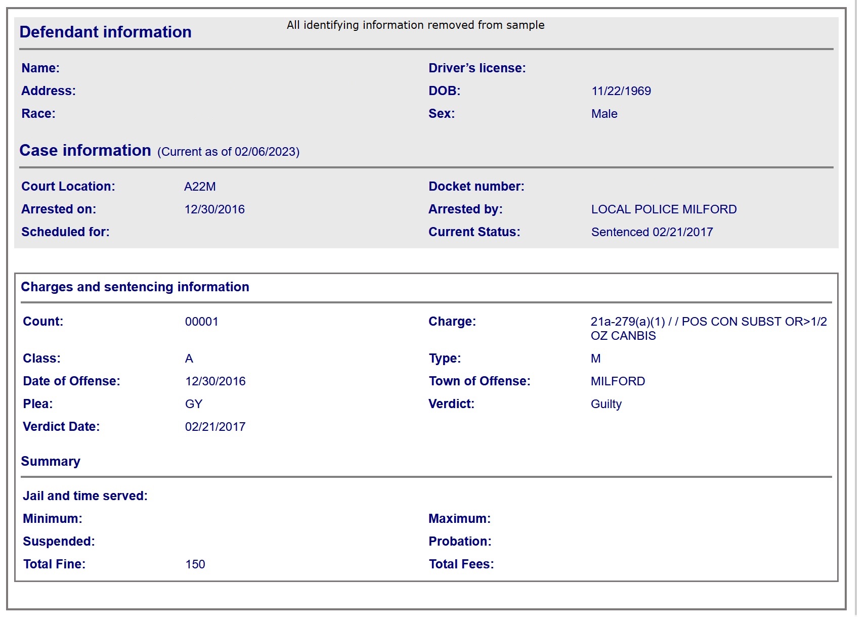 New Sample Criminal Record